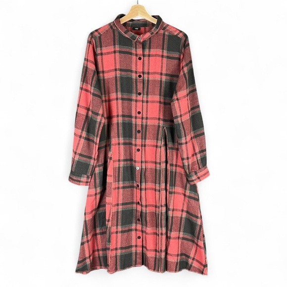 Tulip Dresses & Skirts - Tulip Flannel Midi Shirt Dress Duster M Red Plaid Winter Fall Lumberjack Grunge